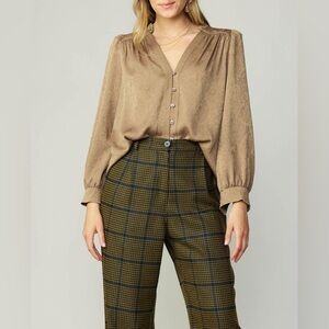 NEW Current Air Shirred Jacquard Blouse - BRONZE